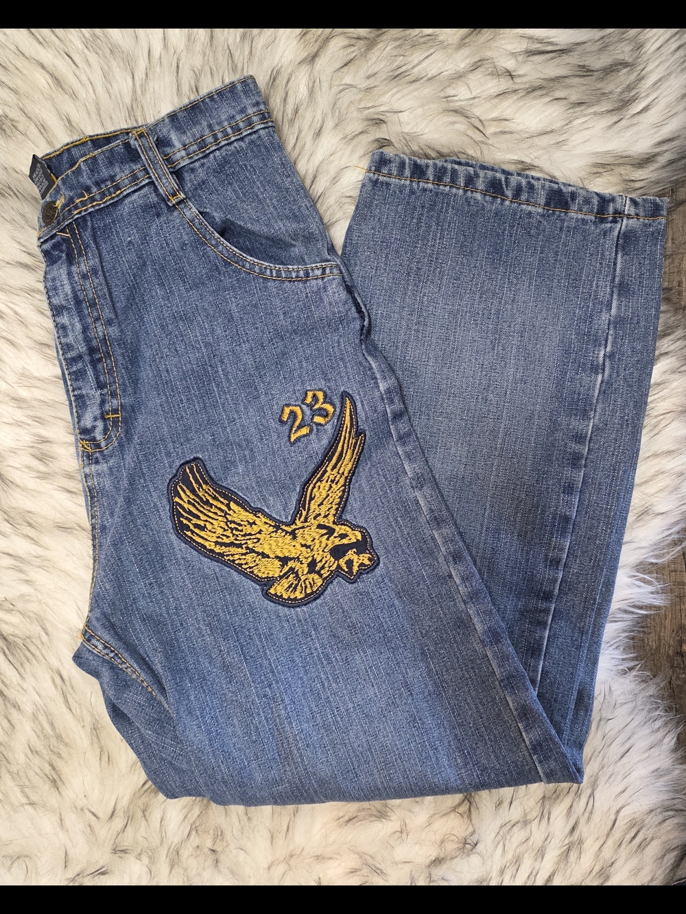Urban Extreme Boys Size 16 Y2K Carpenter Jeans Eagle Embroidered Baggy Denim